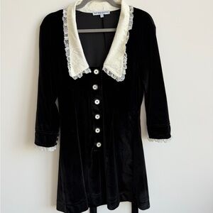 Fait par Foutch Black Velvet Women's Dress with Lace Trim